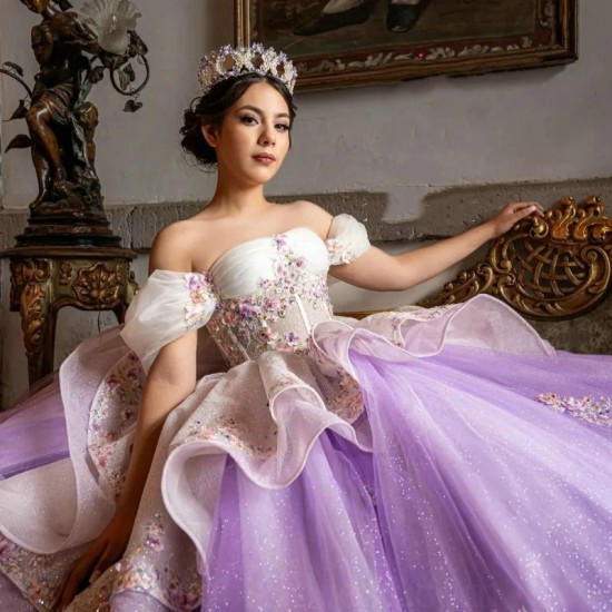 Sweetheart Purple Shiny Ball Gown Quinceanera Dress Sweet 15 16 Years Old Birthday Party Wear Off Shoulder Princess Long Girls