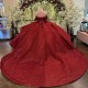 Sweetheart Red Shiny Off Shoulder Ball Gown Quinceanera Dresses Tulle Lace Beaded Appliques Sweet 16 Dress Vestido De 15 Anos