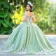 Sweetheart Sage Green Quinceanera Dress Ball Gown Mexican 3D Flowers Applique Lace Sweet 16 Princess Vestidos De XV Anos