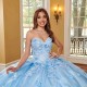 Sweetheart Sky Blue Quinceanera Dresses Off Shoulder Ball Gown 3D Floral Flowers Appliques Lace Corset For Sweet 15 Girls