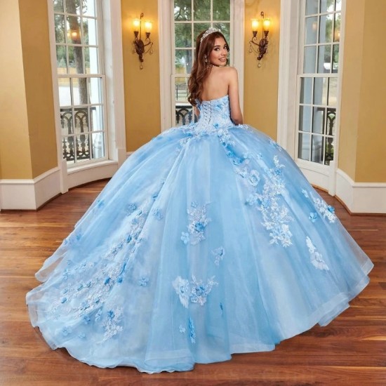 Sweetheart Sky Blue Quinceanera Dresses Off Shoulder Ball Gown 3D Floral Flowers Appliques Lace Corset For Sweet 15 Girls