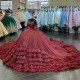 Tiered Red Princess Quinceanera Dresses 2024 Applique Lace Beads Tull Lace-up Corset Off Shoulder Vestidos De 15 Anos Prom