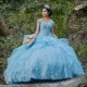 Tiered Sky Blue Princess Quinceanera Dress Ball Gown Lace Applique Beading Tull Corset Sweet 16 Vestido 15 De Anos