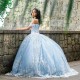 Tull Sky Blue Quinceanera Dresses Formal Luxury Party Lace Appliques Sweet 16 Dress Graduation Ball Gwon Prom Gowns vestidos de