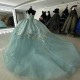 V-Neck Aqua Blue Princess Quinceanera Dresses 2024 Appliques lace-up Corset Off Shoulder Vestidos De 15 Anos Prom