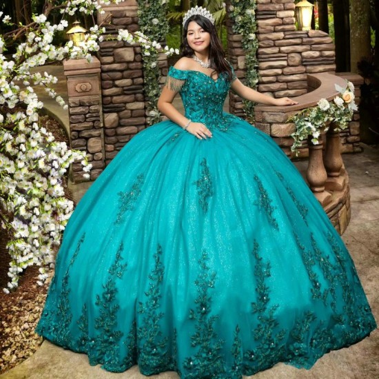 V-Neck Emerald Green Appliques Lace Beads Green Quinceanera Dresses Ball Gown Corset Princess Dress vestidos de 15